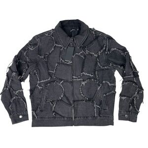 Nahmias Distressed Black Denim Patchwork Jacket Blazer Full Zip Mens Size M
